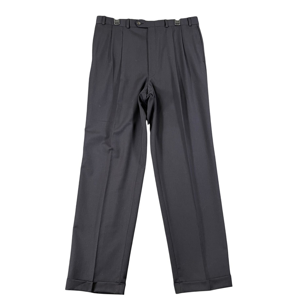 Ralph Lauren Total Comfort Pants Mens 36x34 Navy Pleated Cuffed Wool Office